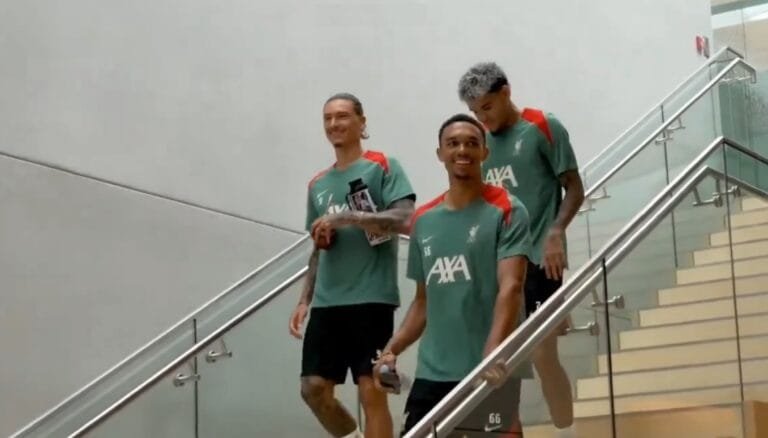 Trent Alexander-Arnold laughs off Real Madrid transfer joke that leaves Liverpool teammate smiling